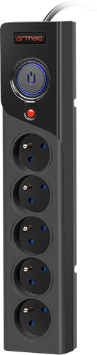 Kabllo zgjatëse Armac Z5, me mbrojtje nga shkarkesat elektrike, 5x priza FR, me ndërprerës, 5m, e zezë