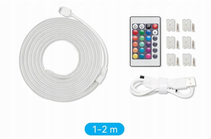 Декоративна LED лента Vention Neon Light Strip, 2m, USB 5V, со далечински управувач, IP65, повеќебојна
