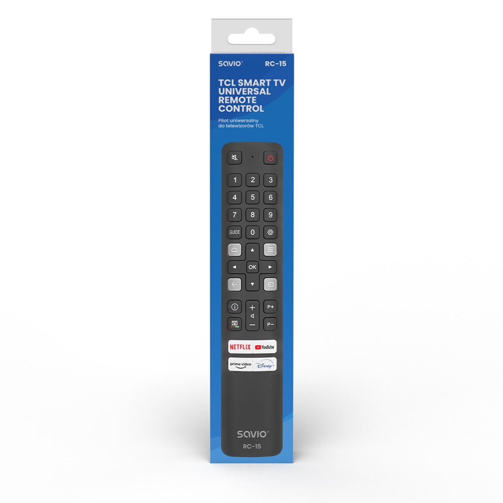 Telekomandë universale Savio RC-15, për TCL Smart TV, rreze 10m, e zezë