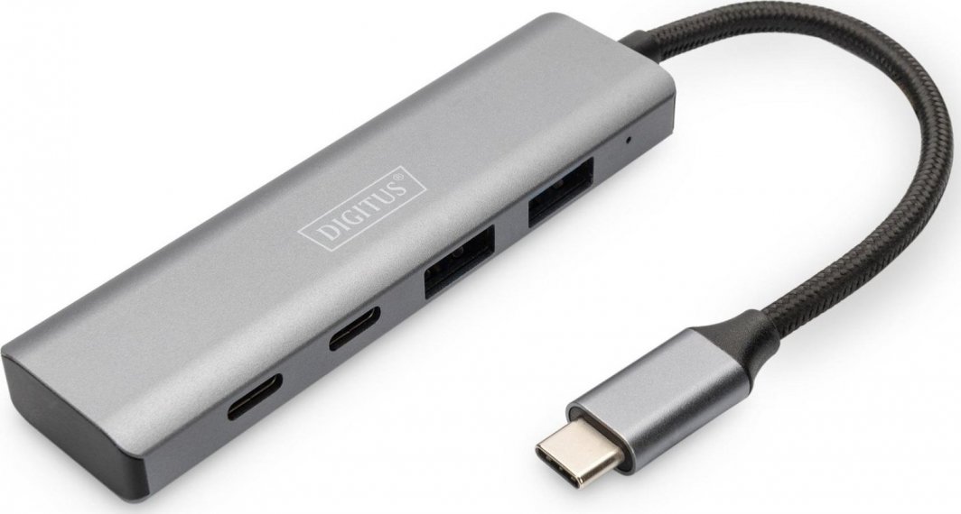 USB HUB Digitus USB C 4 порти, 2x USB A 3.1 2x USB C 2.1, сребрена