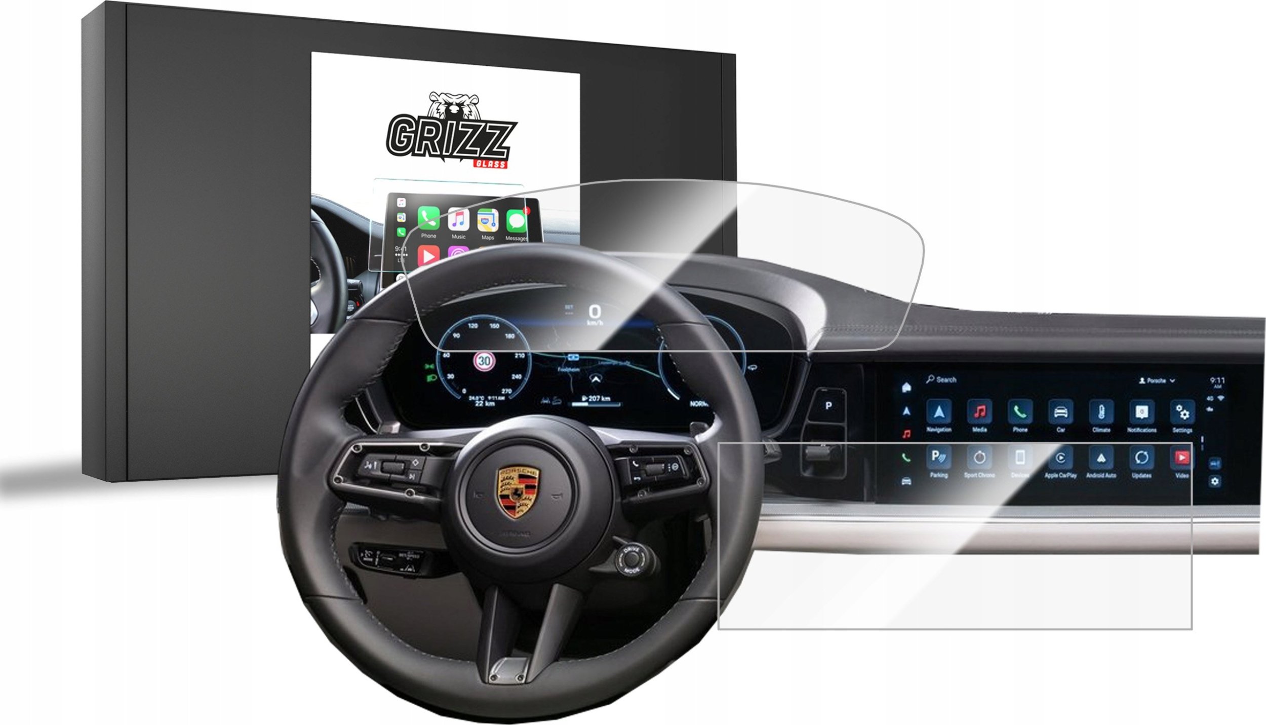 Mbrojtës ekrani keramik 2in1 për Porsche Cayenne 3 2023–2024, transparent
