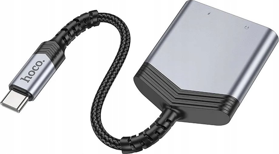 Adapter audio Hoco LS39, USB C në USB C dhe 3.5 mm, 27W, gri