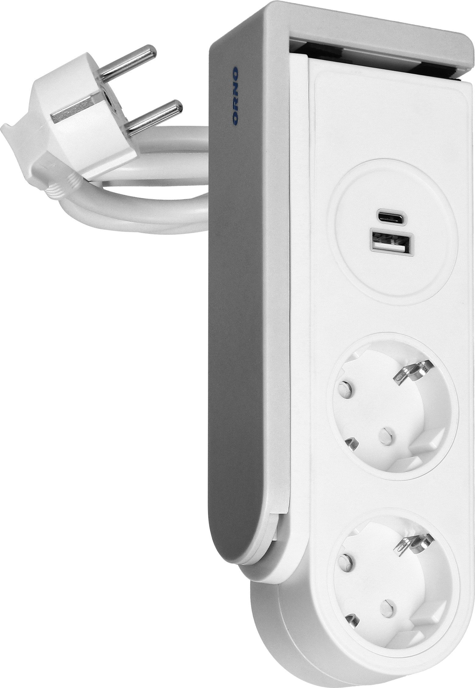 Штекер лента за маса Schuko со USB полнач, монтирање со стега, црна