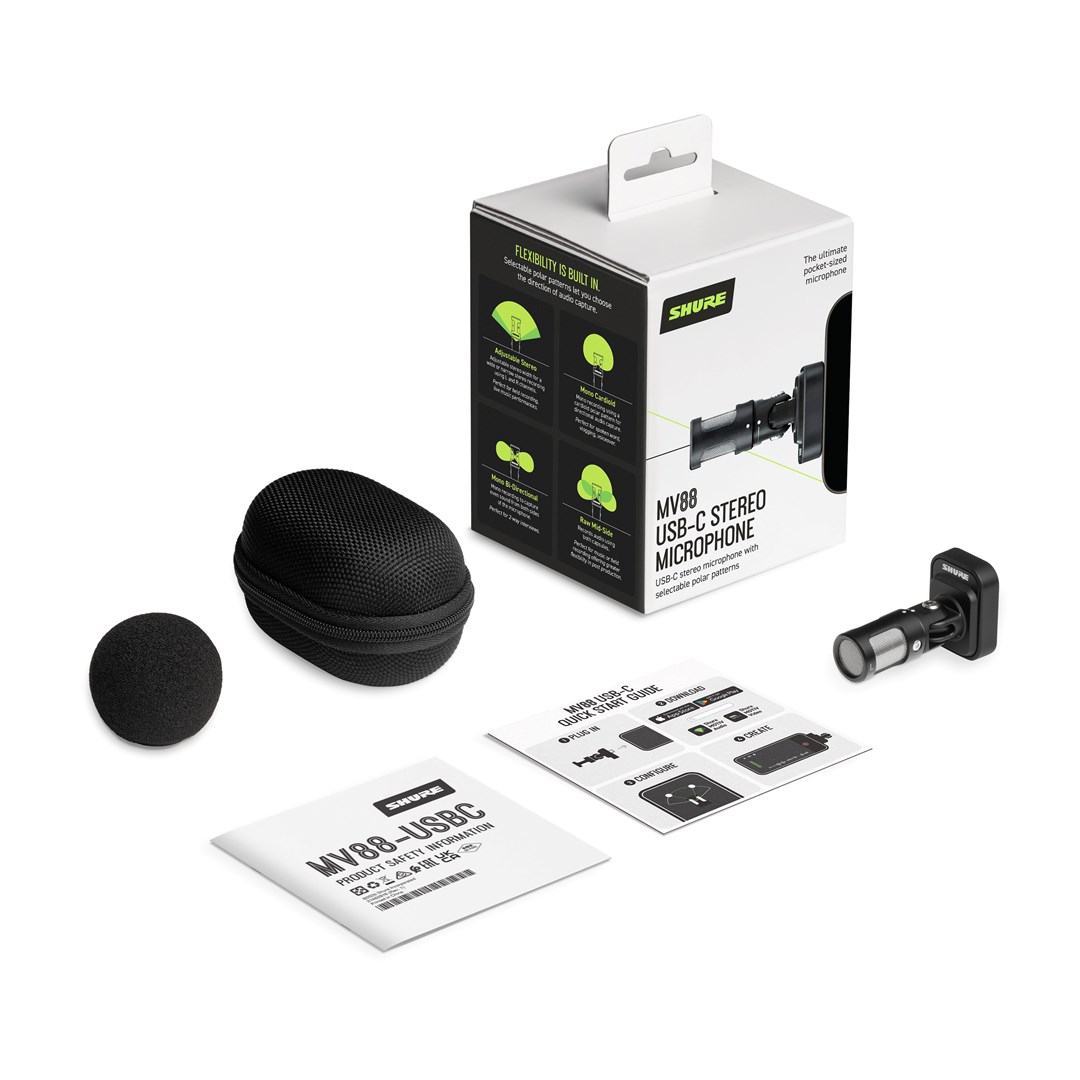 Mikrofon USB C Shure MV88, për incizim mobil, me reduktim zhurme, i zi