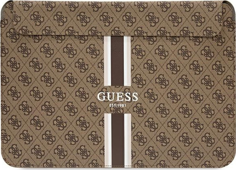 Mbështjellës për laptop Guess 4G Printed Stripes, 16", lëkurë sintetike, kafe