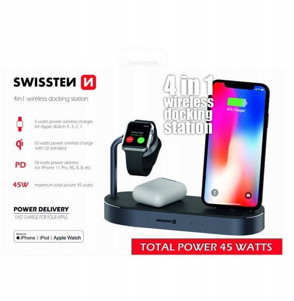 Stacion karikimi Swissten 4in1, wireless MFI, 45W, i zi