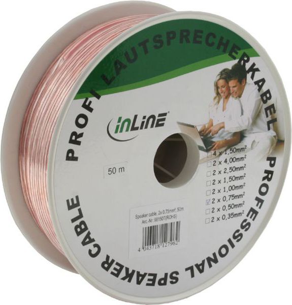 Kabëll altoparlantësh InLine 98150T, 2x0.75mm², 50m, transparent