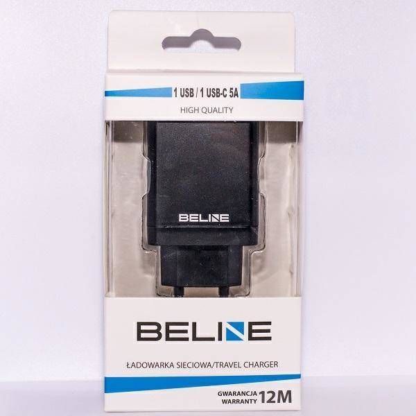 Kokë adapteri Beline, 1xUSB dhe 1xUSB-C 5A, 18W, i zi