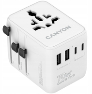 Adapter udhëtimi Canyon OnTour 70, 70W, EU UK US AUS, i bardhë