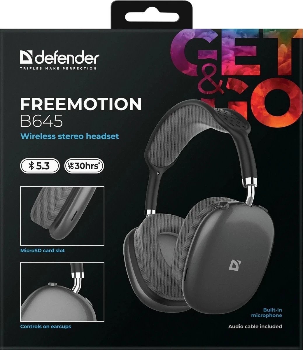 Kufje wireless mbi vesh Defender, Bluetooth 5.3, deri 30 orë, të zeza
