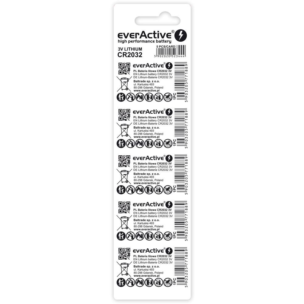 Bateri litium EverActive CR2032, 210mAh, 3V, set 5 copë