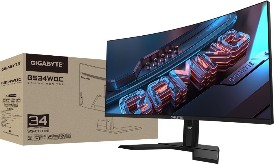 Monitor Gigabyte GS34WQC, 34'', 120Hz, Class F, 3440 x 1440 (UWQHD), VA, i zi
