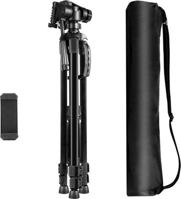 Tripod Puluz Tripod Stand, kokë 3D 360°, me mbajtëse telefoni, i zi