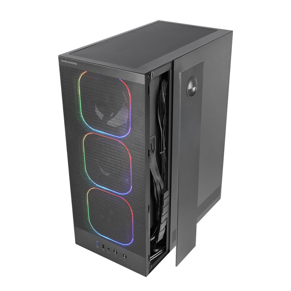 Kuti PC Mars Gaming MC-Nebula, ATX, 4 ftohës ARGB 120mm, panel anësor xham i temperuar, e zezë