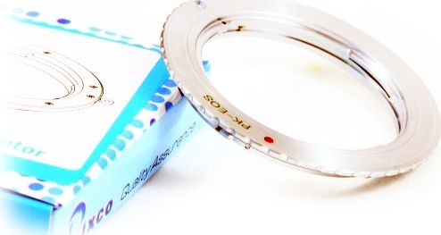 Adapter objektivi Pixco për Canon EOS EF në Pentax K, metalik, argjendtë