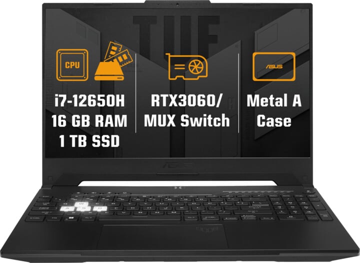 [OUTLET] Laptop ASUS TUF Dash F15 (2022), 15.6", Intel Core i7, 16GB RAM, 1TB SSD, NVIDIA GeForce RTX 3060, i zi