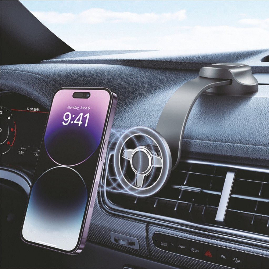 Mbajtës magnetik për veturë ART AX-09, me kupë thithëse, për telefon dhe GPS, i zi