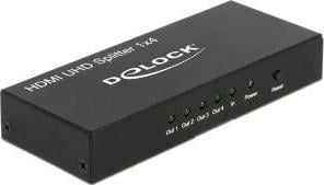 Splitter HDMI Delock 18684, 1 në 4, Ultra HD 4K, i zi