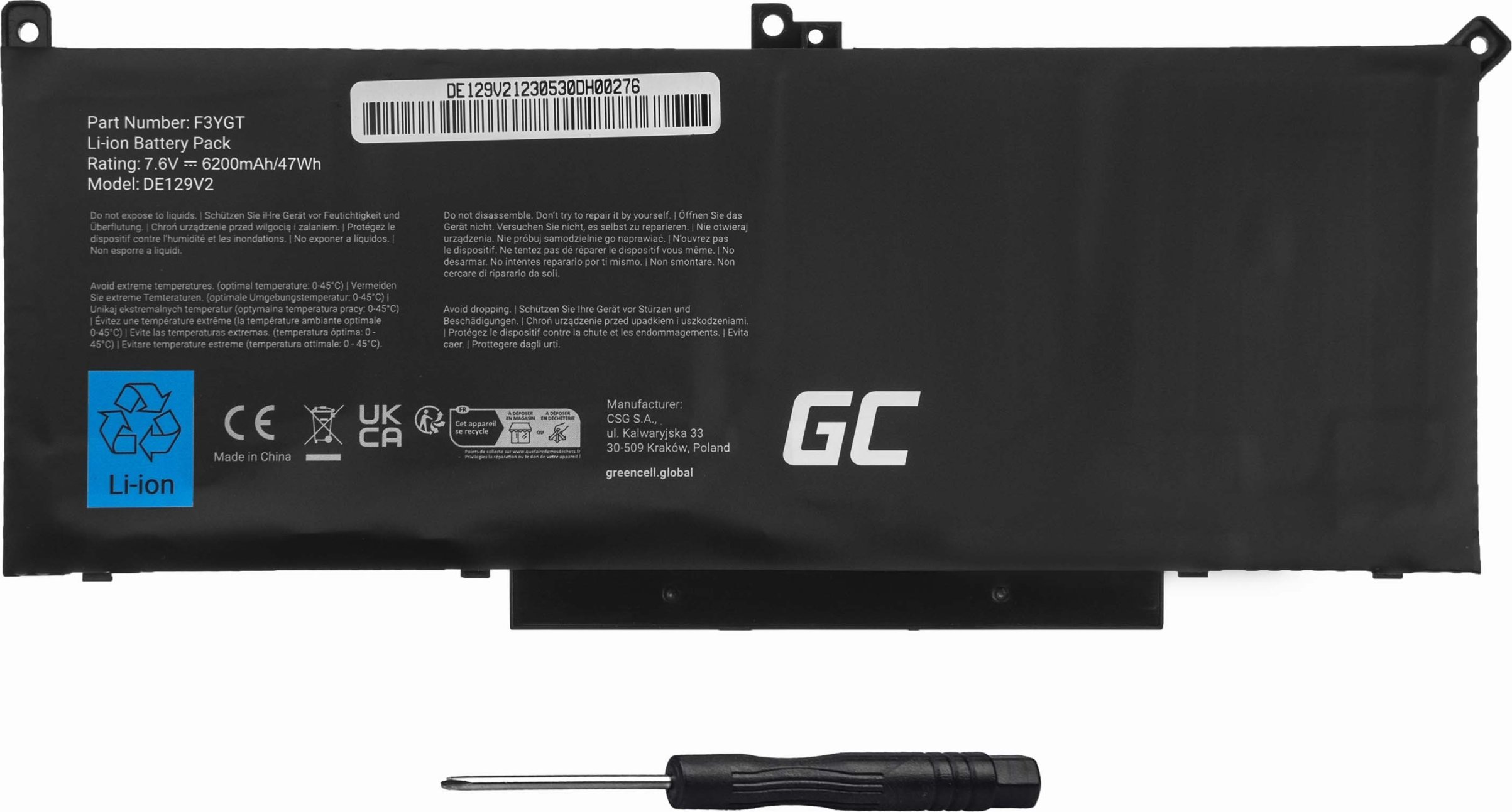 Bateri laptopi Green Cell PW23Y, 7.6V, 5400mAh, për Dell XPS 13 9360
