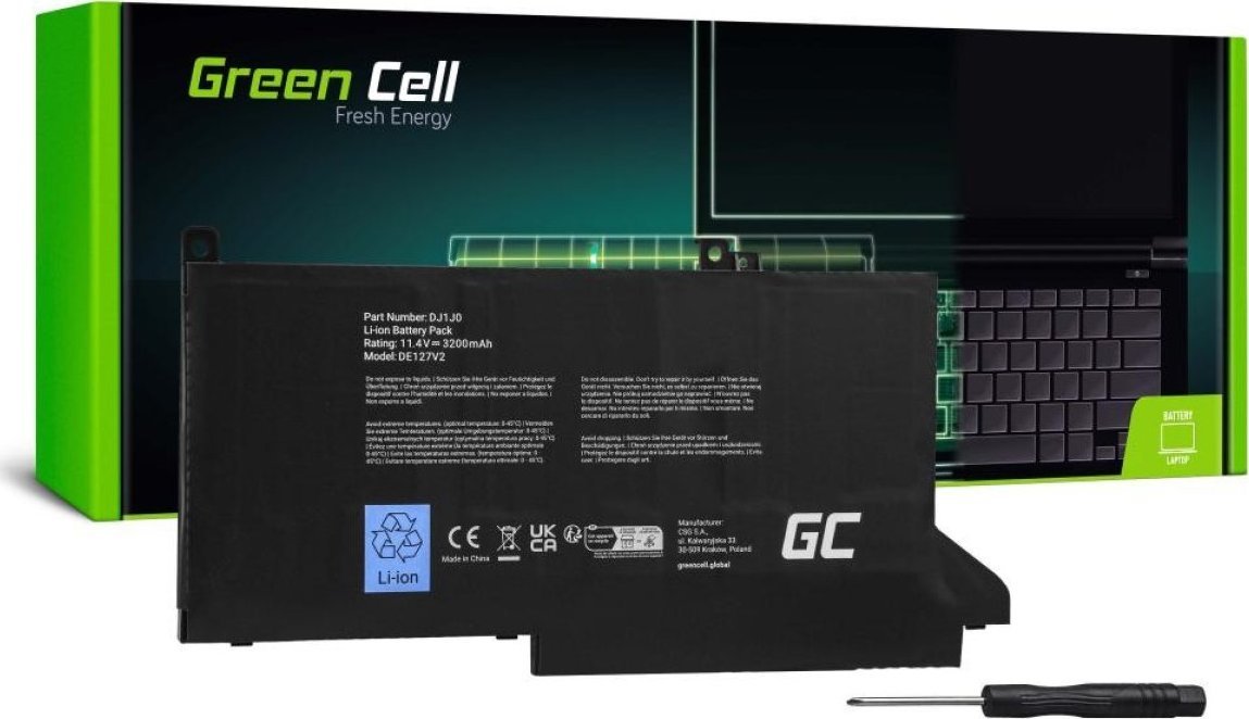 Батерија за лаптоп Green Cell DJ1J0, за Dell Latitude 7280 7290 7380 7390 7480 7490