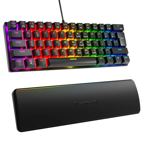 Tastierë Mekanike  Rampage Plower K60 –Gaming, US Layout, Blue Switch, me Mbështetje për Duar, E zeze
