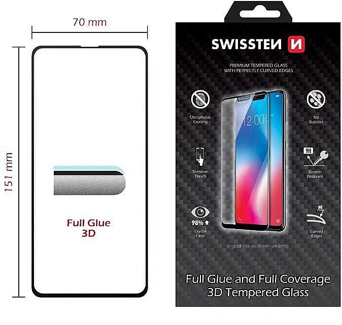 Xham mbrojtës Swissten 3D Full Glue Pro për iPhone 14 Pro, i plotë, i zi