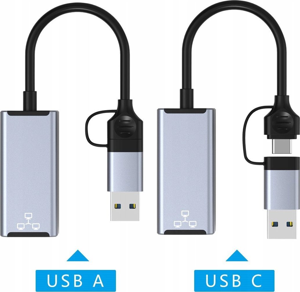 Adaptues rrjeti BOUNN USB A Type C në RJ45, 1000Mbps, gri