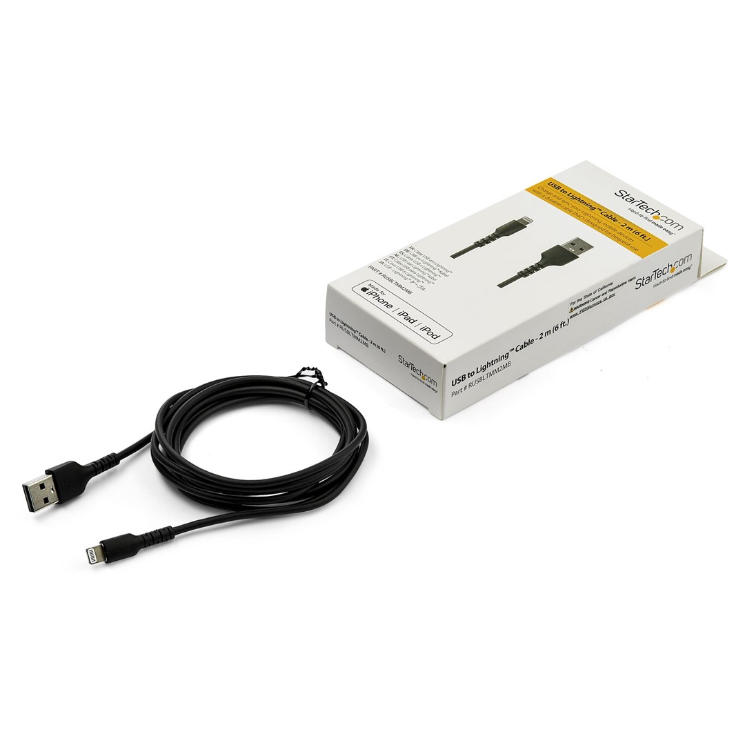 Kabllo karikimi StarTech.com USB-A në Lightning, 2m, Apple MFi Certified, e zezë