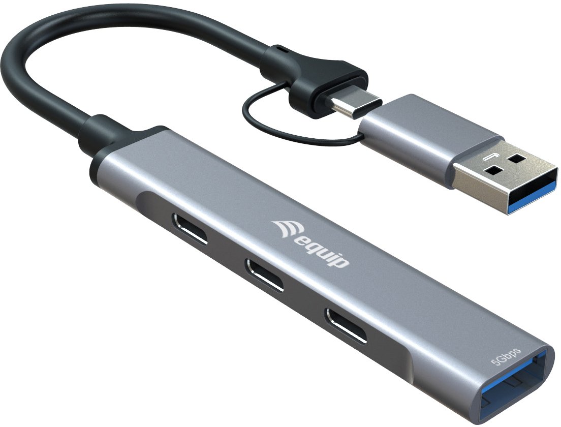 Hub USB Equip 128969, 3x USB C, 1x USB A, USB 3.2 Gen 1, gri