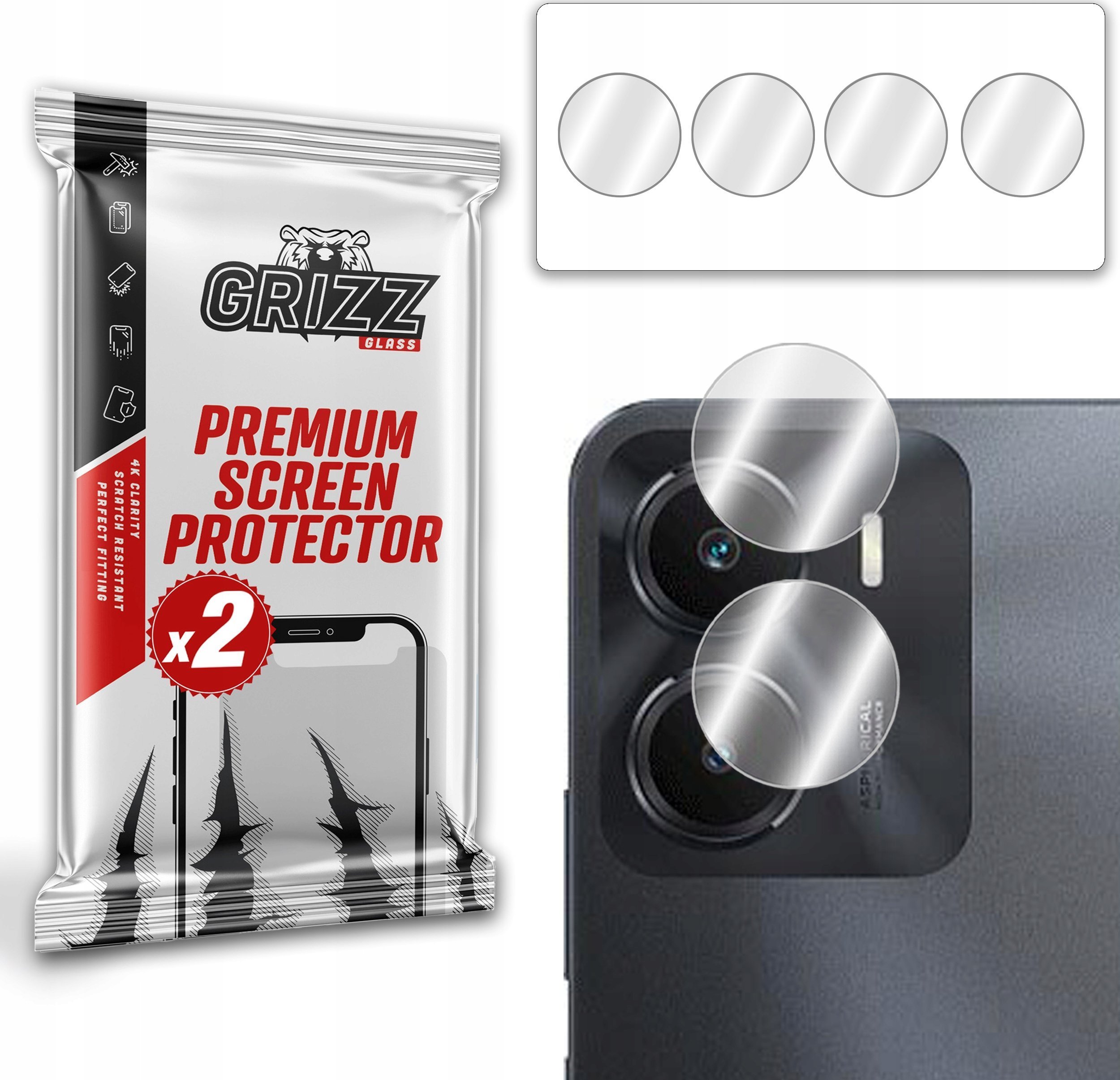 Xham mbrojtës kamerë GrizzGlass HybridGlass për Vivo IQOO Z7i, set 2 copë, transparent