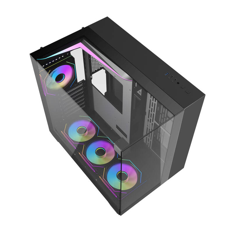 Kuti kompjuteri DarkFlash TH285 ATX Cube, gaming, ARGB, xham i temperuar, e zezë