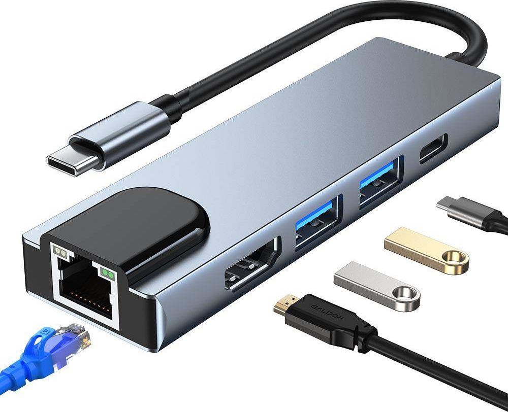 Stacion docking Tech-Protect V3 5-in-1, USB-C, HDMI, gri