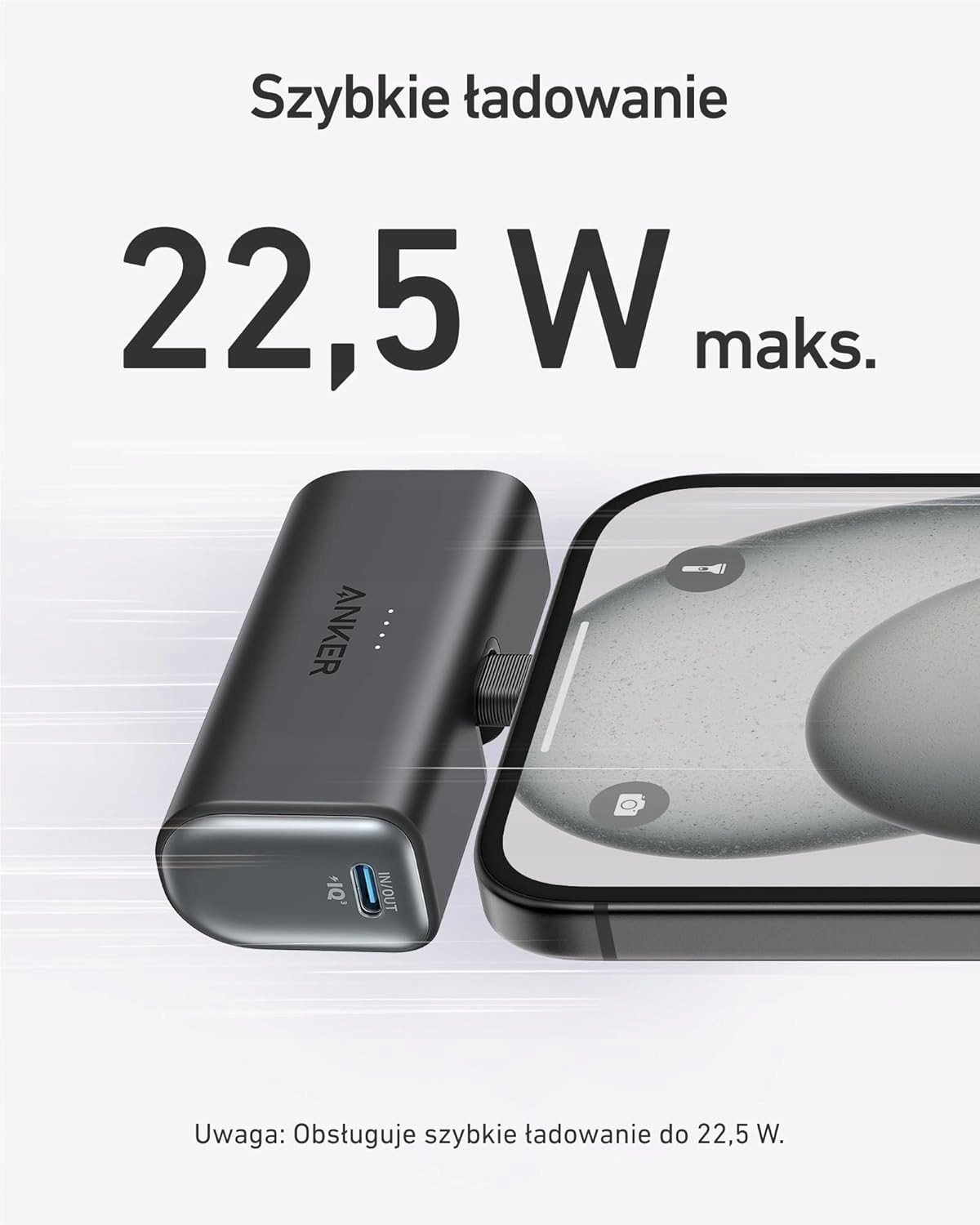 Powerbank Anker Nano, 5000mAh, 22.5W USB-C, i bardhë