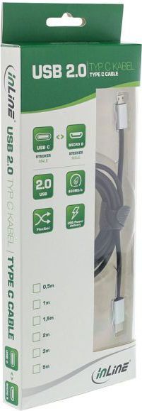 Kabllo InLine 35846, USB-C - microUSB, 0.5m, e zezë