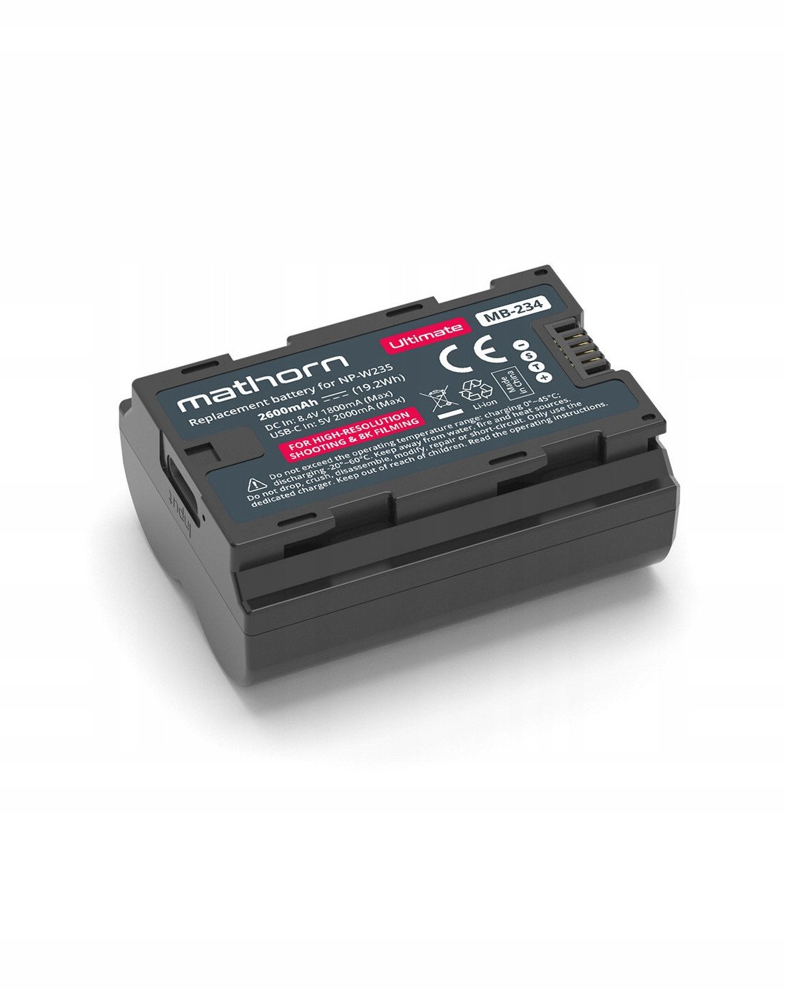 Bateri kamerë Mathorn MB-234, zëvendësuese Fujifilm NP-W235, 2600mAh, USB-C, e zezë