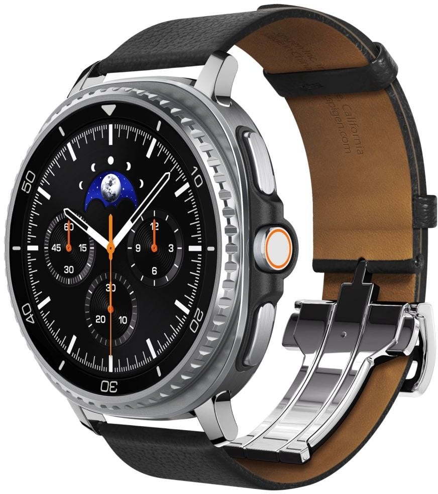 Rrip dore Spigen Enzo Band për Samsung Galaxy Watch 8, lëkurë natyrale, 46mm 44mm 40mm, i zi