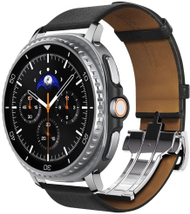 Rrip dore Spigen Enzo Band për Samsung Galaxy Watch 8, lëkurë natyrale, 46mm 44mm 40mm, i zi