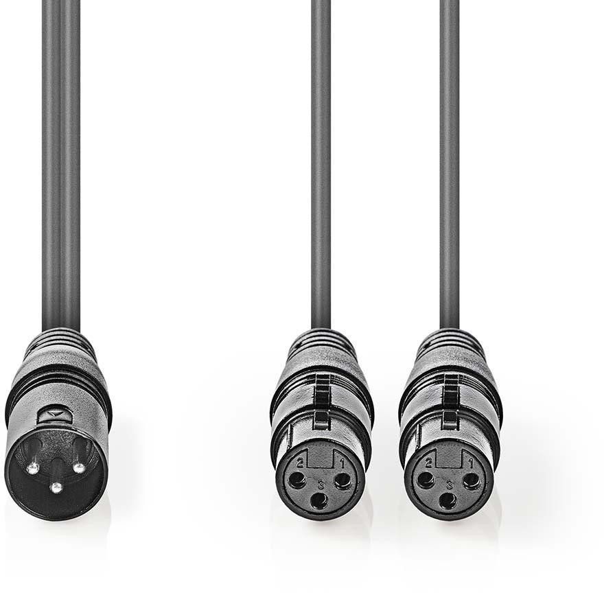 Kabllo audio splitter Nedis OnStage, XLR 3 pin mashkull në 2x XLR 3 pin femër, 1.5 m, gri