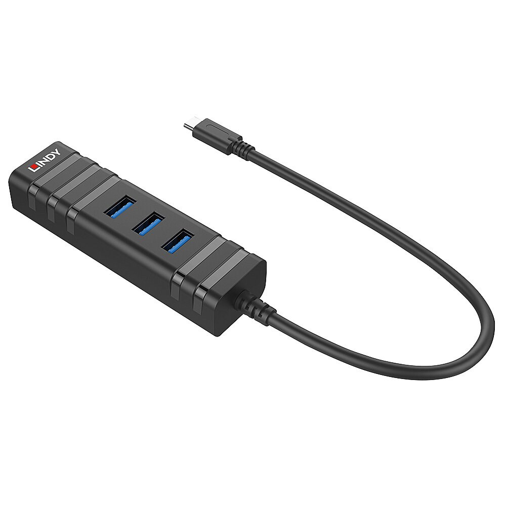Qendër USB 3.0 Lindy, 3 porte + Gigabit Ethernet, e zezë