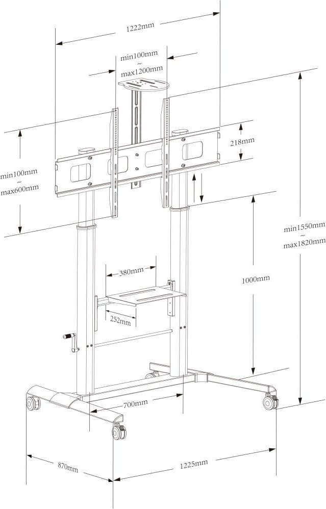 Karrocë TV Techly ICA-TR230, 52" 110", deri 120kg, e zezë