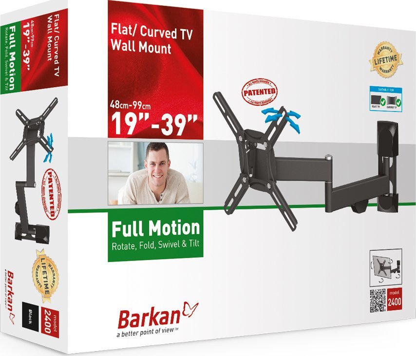 Mbajtëse murale për TV Barkan 2400.B, 13"-43", fikse, VESA 200x200 mm, deri 25kg, e zezë
