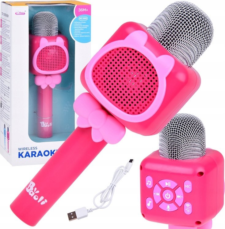 Mikrofon karaoke për fëmijë Jokomisiada IN0168, wireless, Bluetooth, rozë