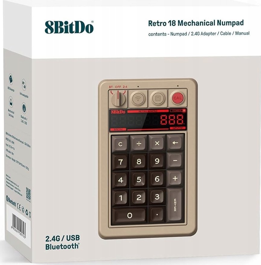 Tastierë mekanike 8BitDo Retro Keypad C64 Edition, programueshme, kompatibile me Windows dhe Android, bezhë