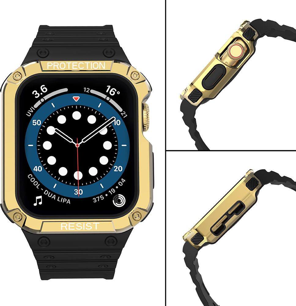 Rrip me kasë për orë inteligjente Hurtel Protect Strap, për Apple Watch 45 44 42mm, i zi