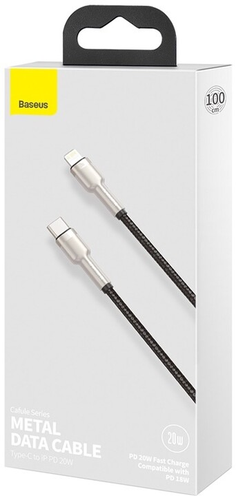 Kabllo BASEUS Cafule Series, USB-C - Lightning, M/M, 20W, 1m, e zezë