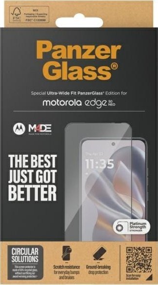 Mbrojtëse ekrani PanzerGlass për Motorola Edge 50 Neo, xham i temperuar, Ultra Wide Fit, transparente