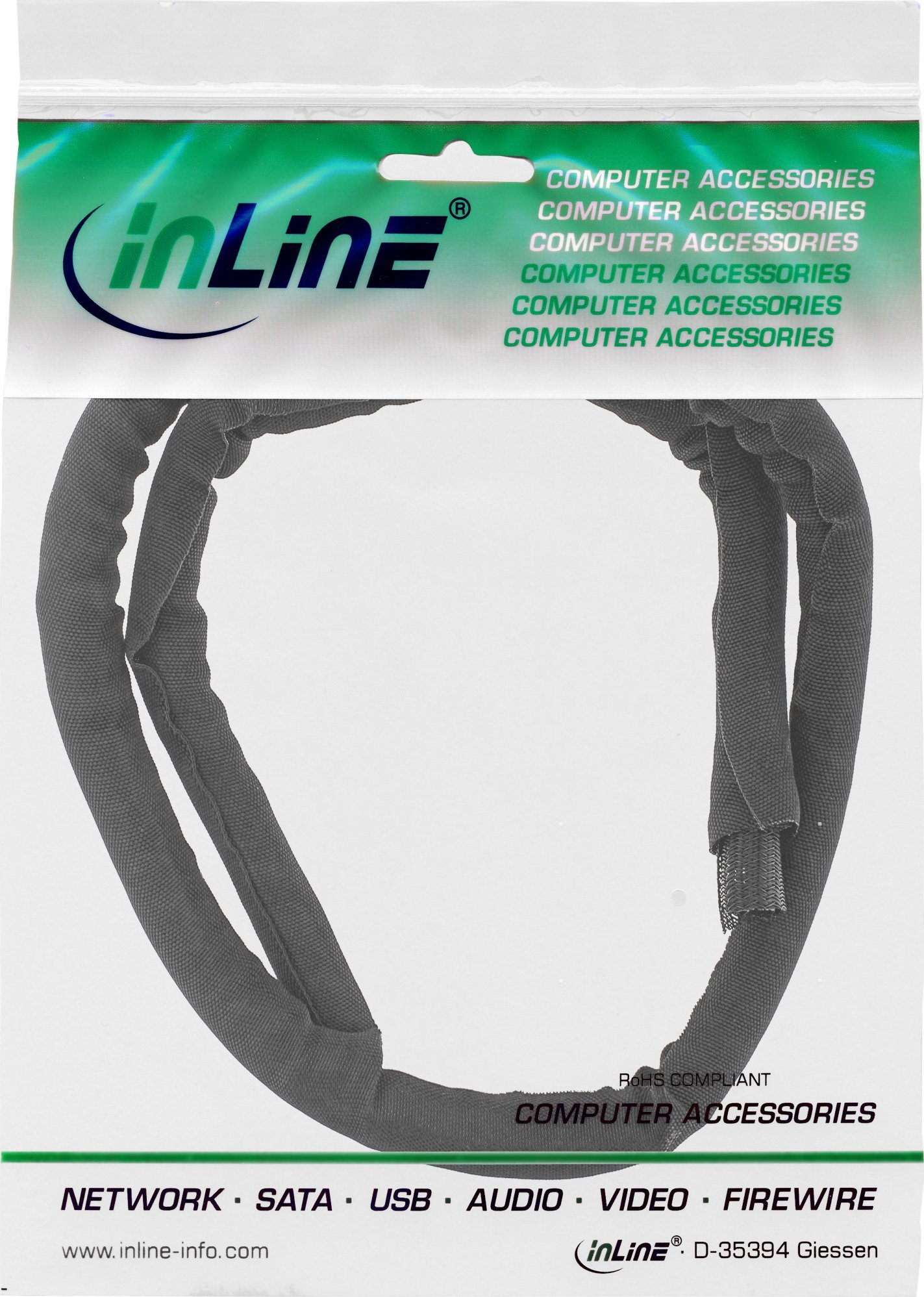 Organizues kabllosh InLine Self Closing Sleeving, diametër 10mm, 5m, i zi