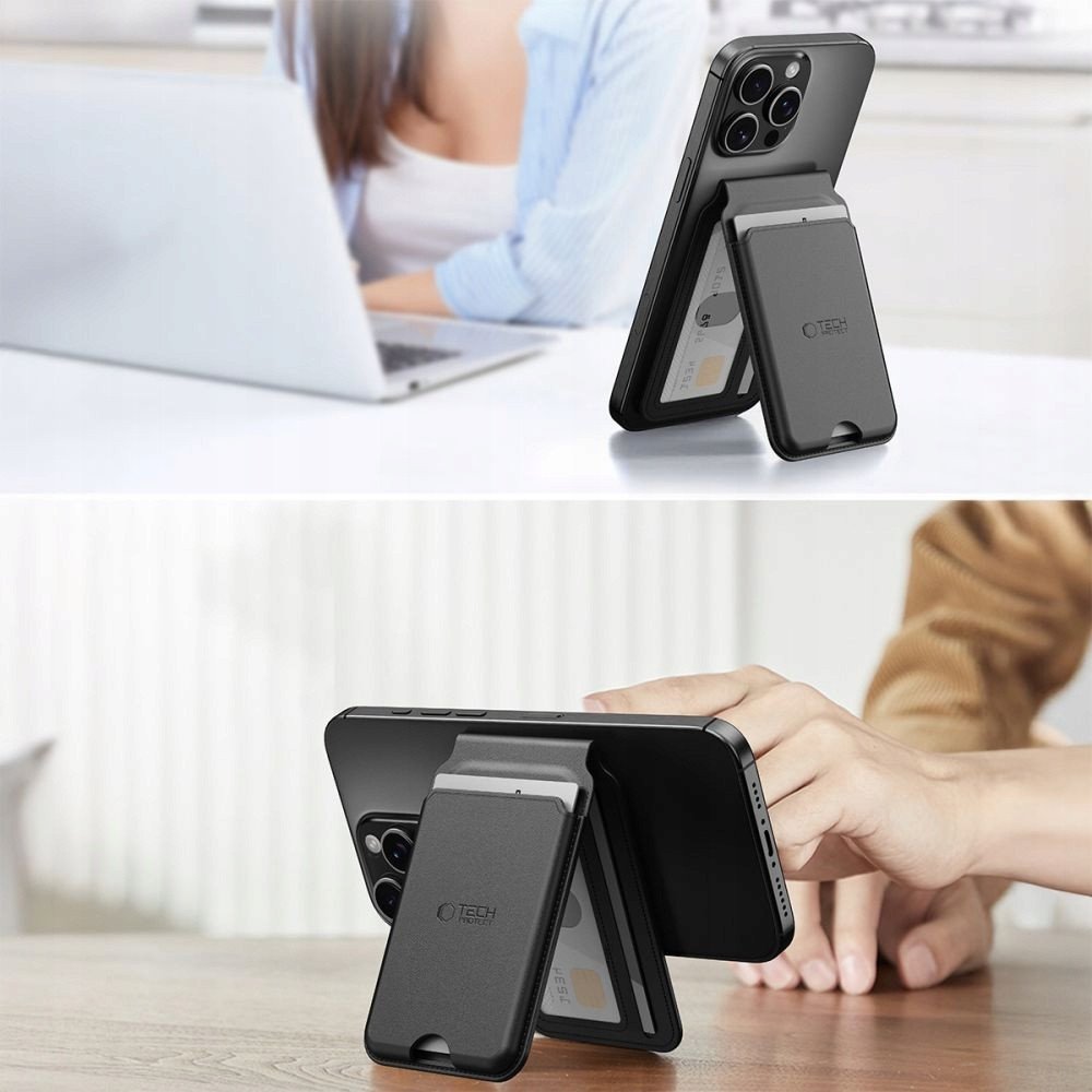 Mbajtëse kartelash magnetike Tech-Protect MagWallet Stand MagSafe, RFID, universale, e zezë