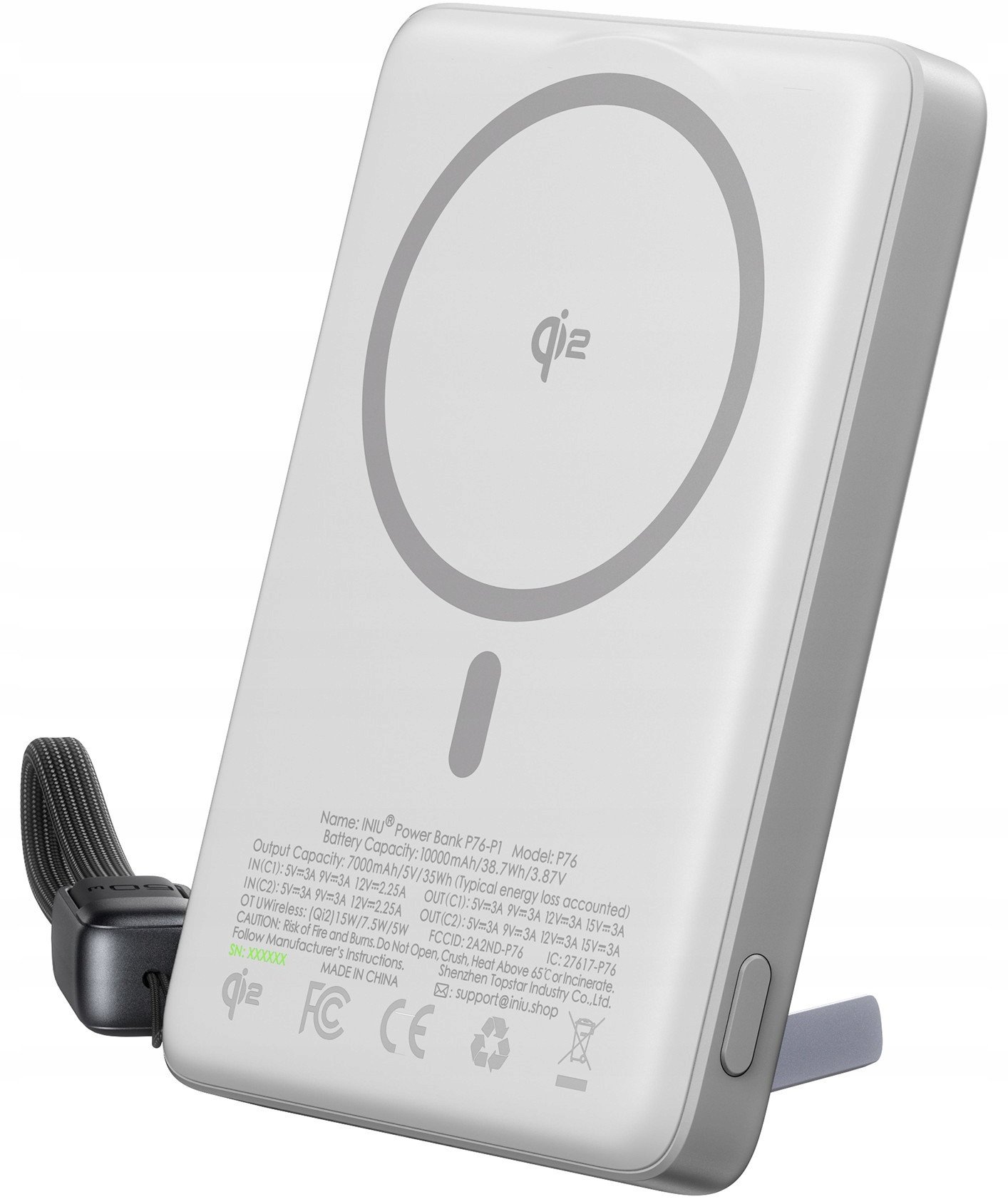 Power bankë magnetike INIU Qi2, 10000mAh, karikim pa tel 15W, argjendtë