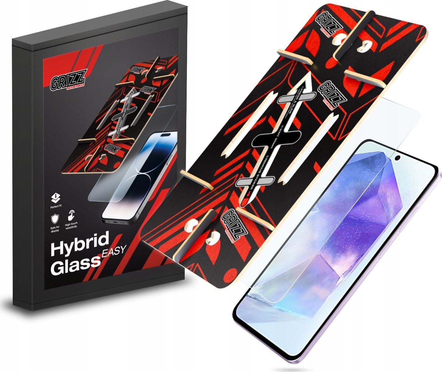 Xham mbrojtës GrizzGlass HybridGlass Easy për Samsung Galaxy A55, hibrid, transparent